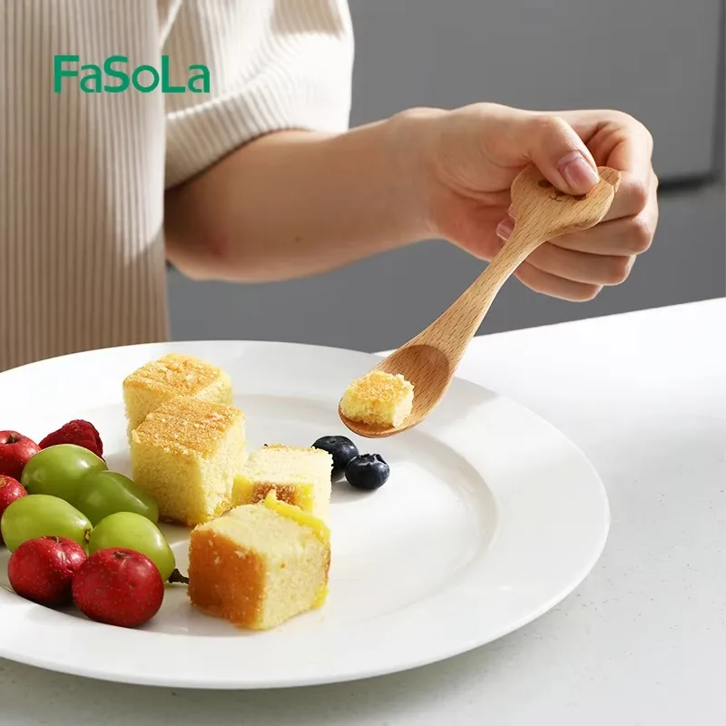 Fasola-コーヒー用の小さな木製ティースプーン、滑らかな蜂蜜スプーン、楕円形のサービングウッドスプーン