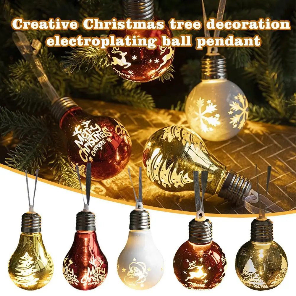 

1 Pair Christmas Ball Decorations Electroplated Ball Ornament With Lights For Holiday Home Tree Roof Yard Garden Decoration