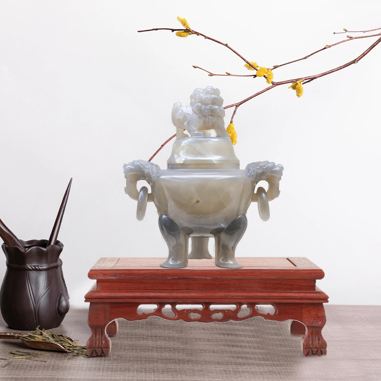 

Wood Base Buddha Statue Stand Expansion Joint Design Desktop Display Stand for Crafts Vase Vintage Planter Riser