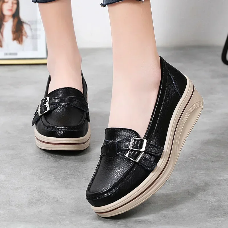 

Women Flats Platform Loafers Ladies Leather Comfort Wedge Moccasins Orthopedic Slip On Casual Shoes plus size 2024