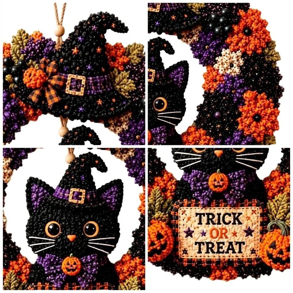 Halloween Fabric Wreath DIY for kit Featuring Sticker Application for Indoor and Outdoor Spooky Season Decoration Projects
