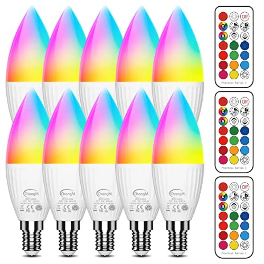 

E12 LED Candelabra Light Bulbs 40W Equivalent, B11 Color Changing Candle Bulb with Remote Control, Colored Chandelier Light Bul