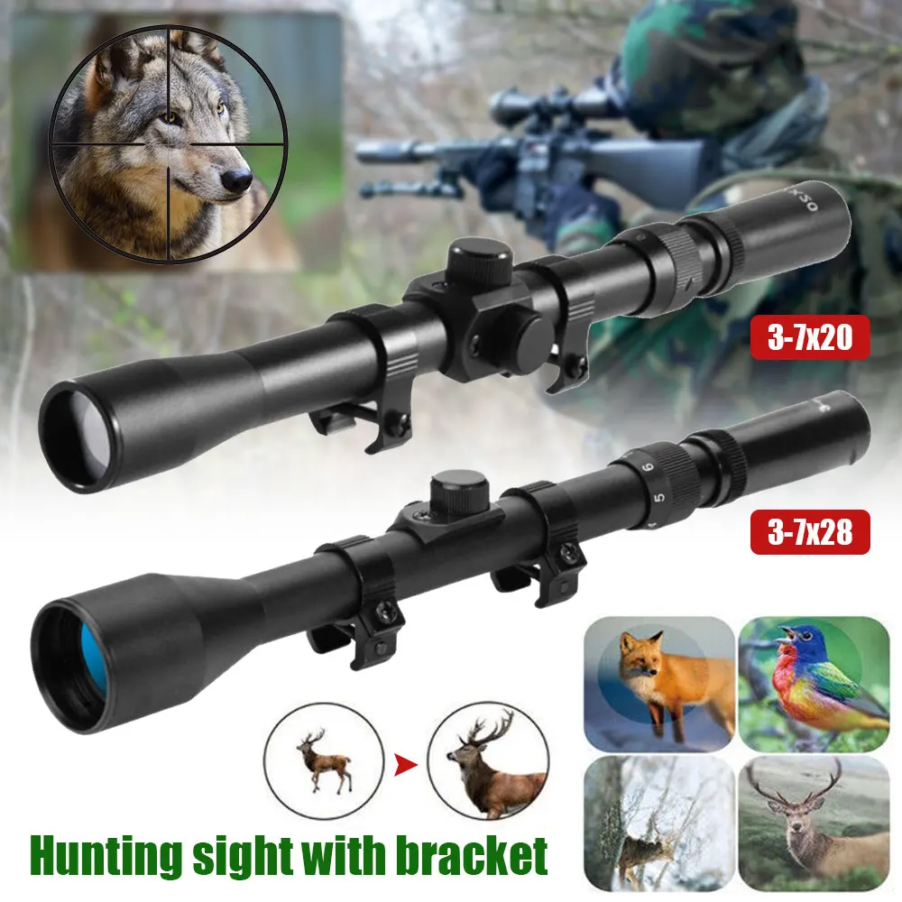 3-7X28/3-7X20 Hunting Riflescope Reflex Crosshair Telescopic Airsoft Optics Sight Fit 9mm-11mm Rail Gun Built Scope Mount