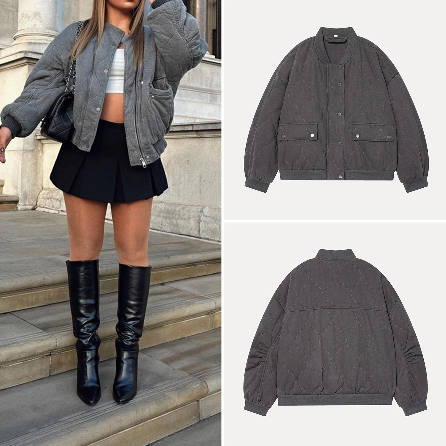 

2025 Autumn New Women's Faion Loose Pilot ort Jaet Long Sve Simple Sle Women's Clothing Outerwear Casual Coat