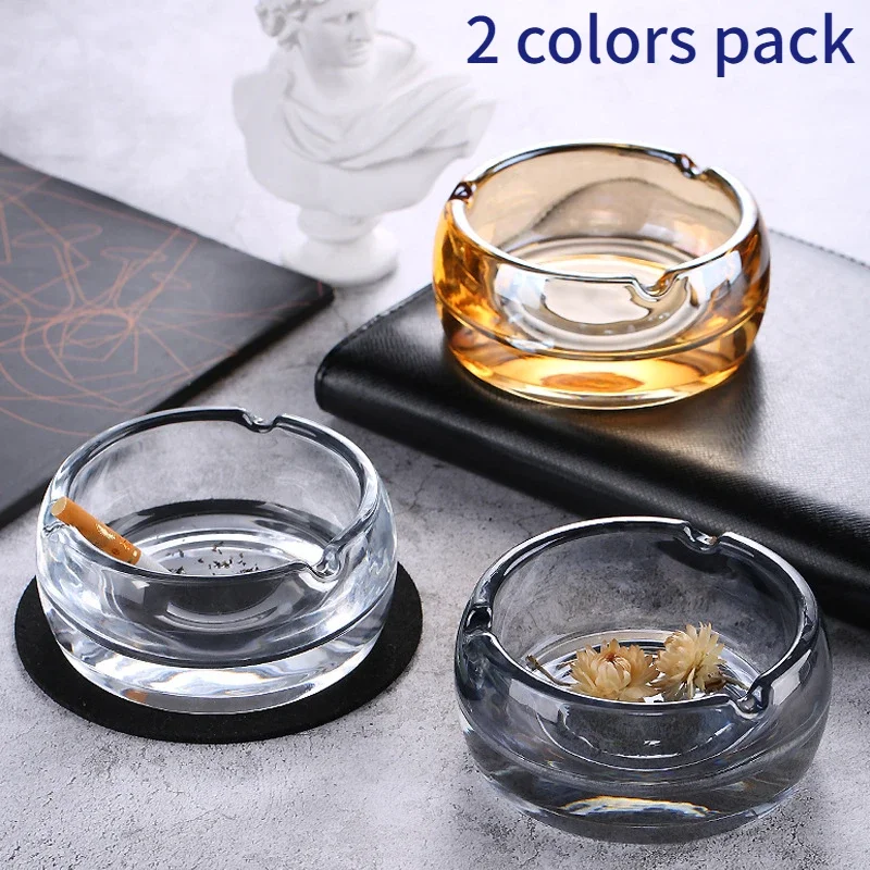 Round Colorful Crystal Glass Ashtray Creative Home Ashtray Living Room Cafe Glass Ashtrays Outdoor Ash Tray Ciggarete Holder