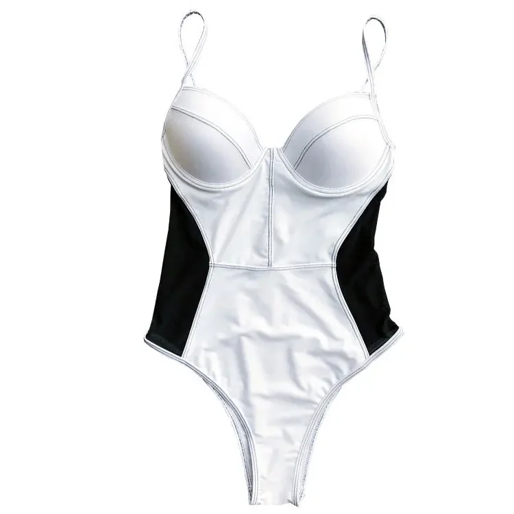 2023 Sexy Women Black Swimwear Mesh Monokini Padded Bodysuit Push Up One Piece Swimsuit Solid Bathing Suit Sexy Trikini Biquini view 6