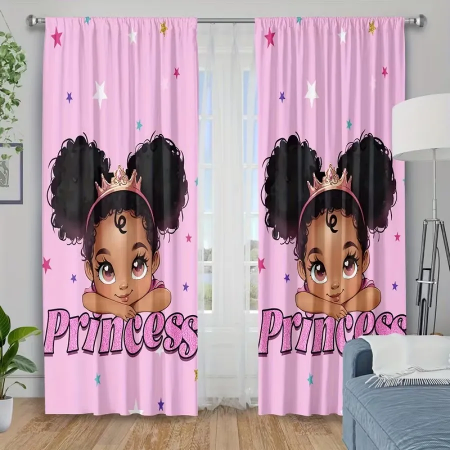 2 PCS Cartoon Girl Curtains, Lovely Girlish Style Window Drapes for Living Room Bedroom Home Decor Polyester Rod Pocket Design