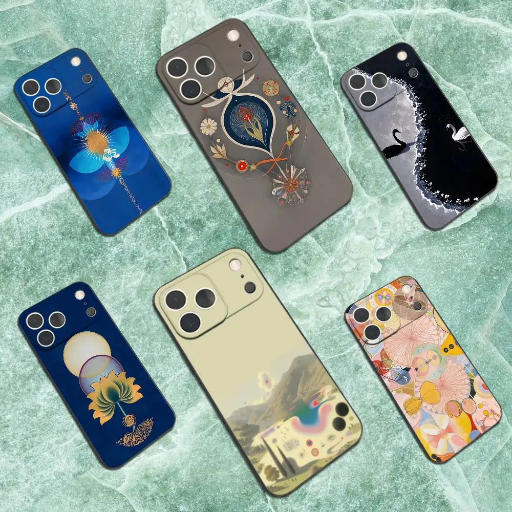 

Art H-Hilma AF K-Klint Phone Case For iPhone 17,16,15,14,13,12,11 Plus,Pro Max,XS,X,XR,SE,Mini,8,7,Soft Silicone Black Cover