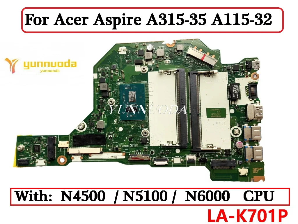 GH5JJ GH711 LA-K701P  For Acer Aspire A315-35 A115-32 Laptop Motherboard With N4500 N5100 N6000 CPU DDR4 NBA6L11002 100% Tested