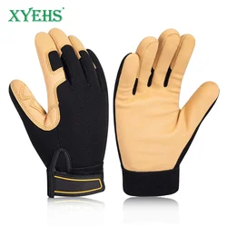 XYEHS 1 Pair Light Work Gloves Durable & Soft Mechanic Gloves Leather Reinforcement Fingertip High-Abrasion Resistance Level 4