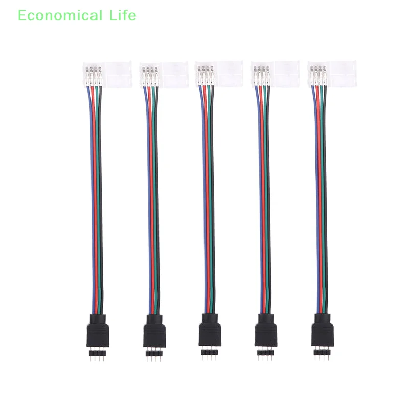 5Pcs 5050 LED RGB Strip Light Connector 4 Pin Conductor Strip To Controller Jumper Solderless Clip On Pigtail Power Adapter