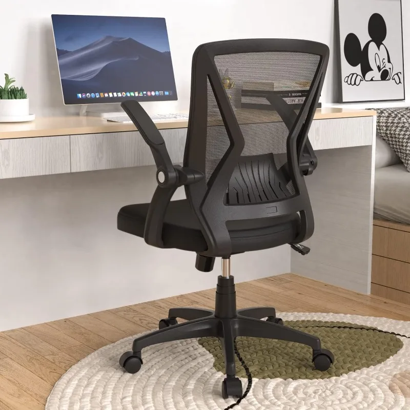 

Mesh Office Chair Ergonomic Mid Back Swivel Black Mesh Desk Chair Flip Up Arms with Lumbar Support Computer Chair