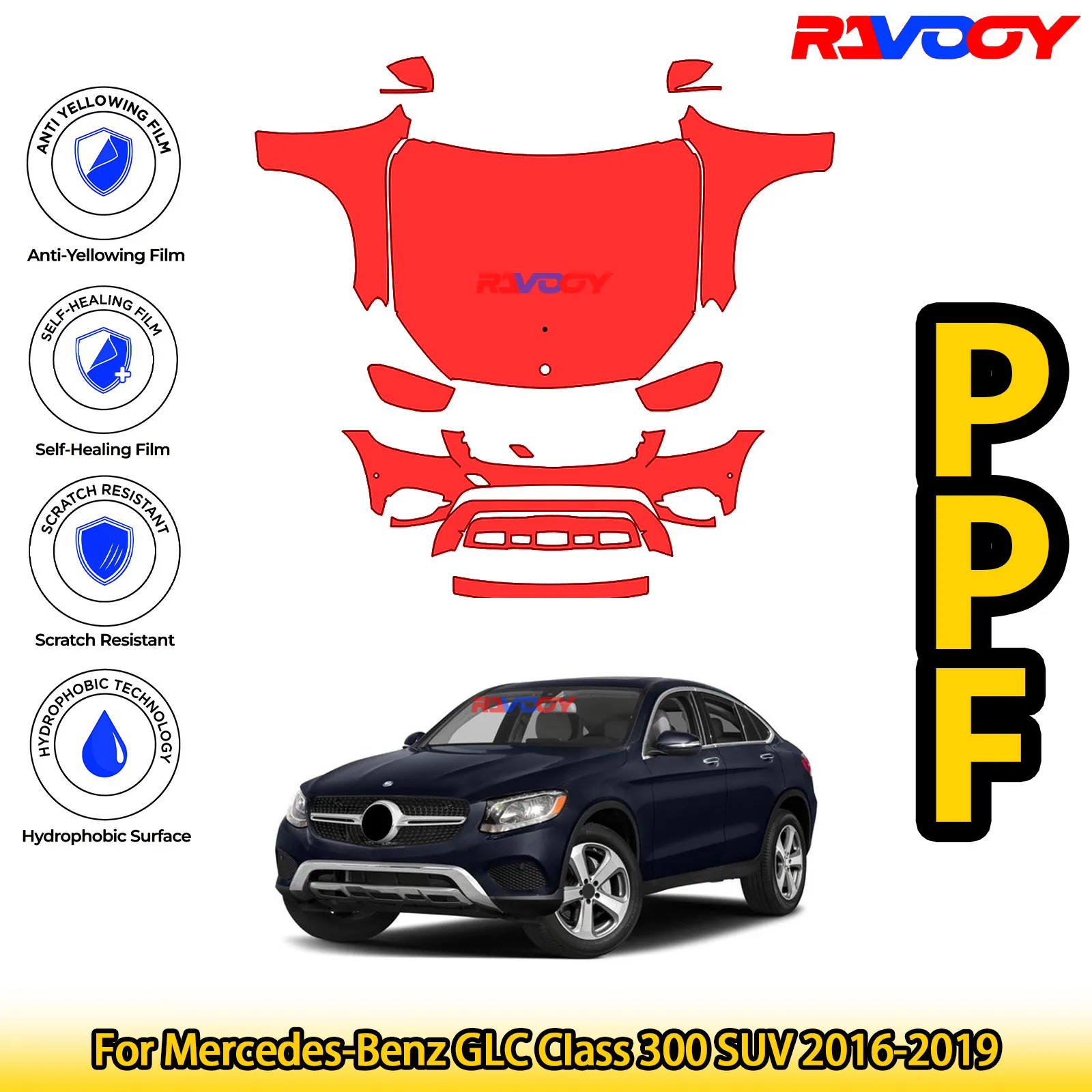 

For Mercedes-Benz GLC CIass 300 SUV 2016-2019 Glossy Matte Black Precut front PPF Kit Paint Protection Film