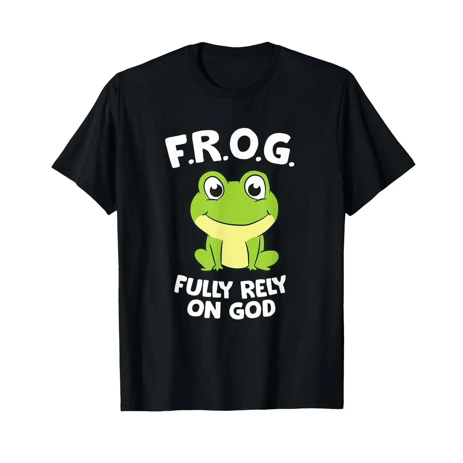 Cute Frog Fully Rely On God Christian T Shirt vintage Washed streetwear Unisex Casual Slightly Stylish Stretched