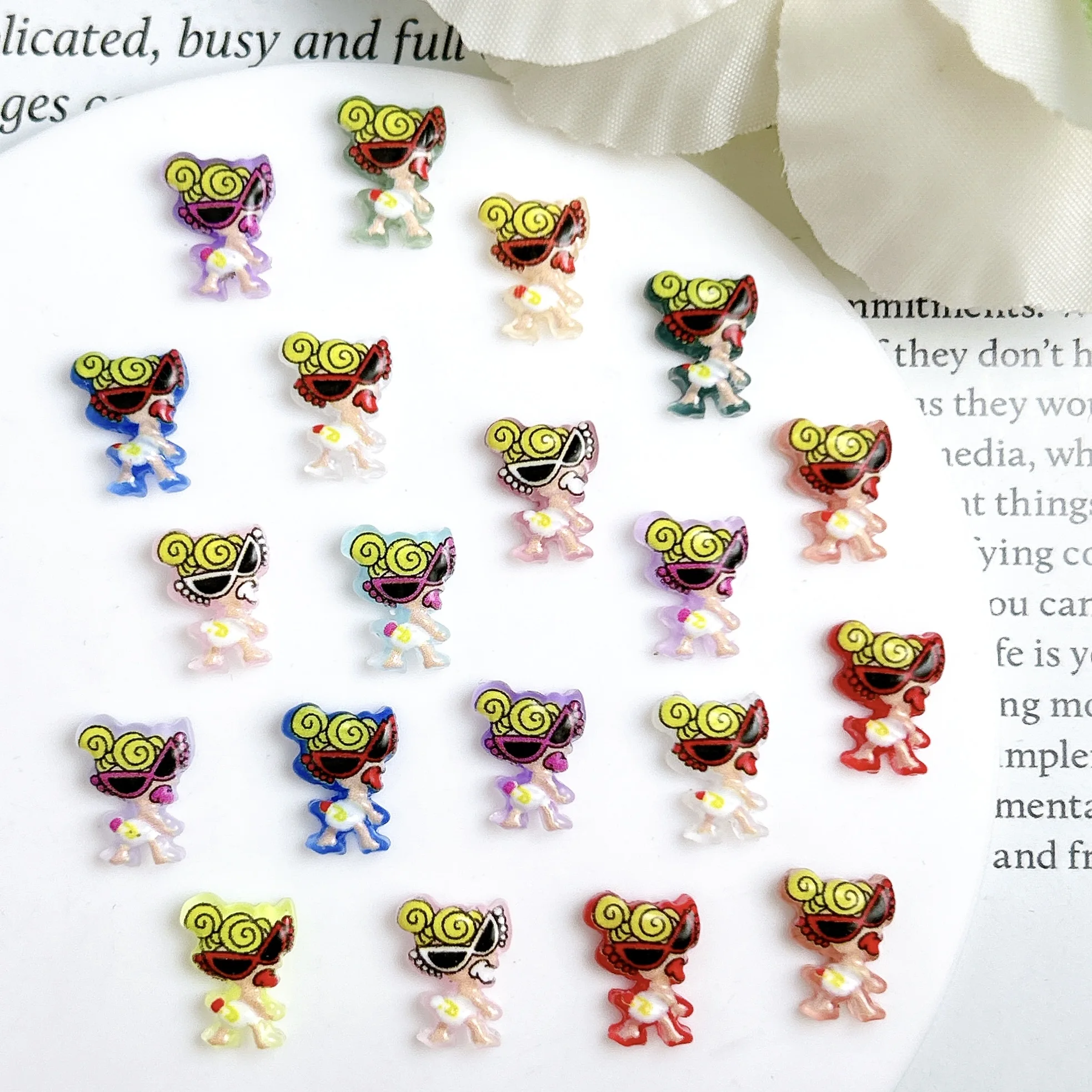 20PCS 참신 기발한 젖꼭지 인형 수지 네일 아트 참 3D 만화 컬러 안경 어린이 네일 장식 DIY 머리핀 손톱