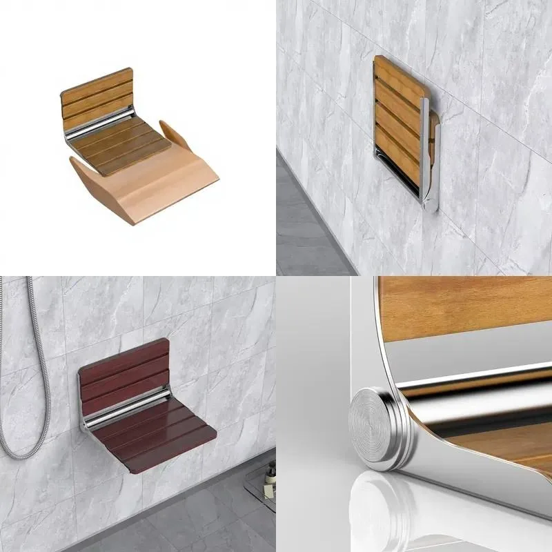 Wall Mounted Folding Solid Wood Shower Stool Modern Minimalist Entrance Shoe Changing Bench Elderly Bath Chair Space Saving