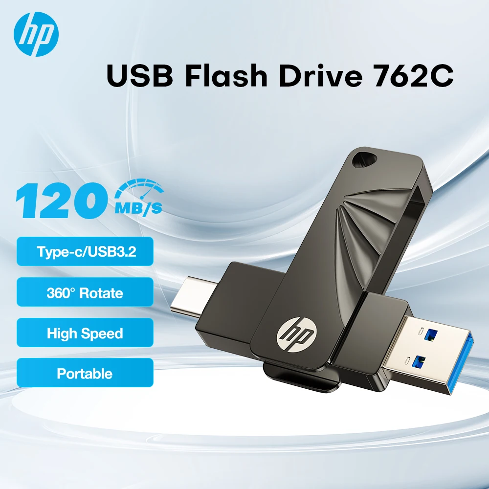 

hp 2 In 1 USB Type C Flash Drive 128gb Usb 3.2 Memory Disk 64gb 256gb Pen Drives 360° Rotary Portable Gift For Teacher