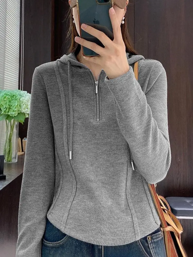 

Женская толстовка с капюшоном на молнии, весенне-осенняя, корейская версия, с длинным рукавом, для ношения под одеждой