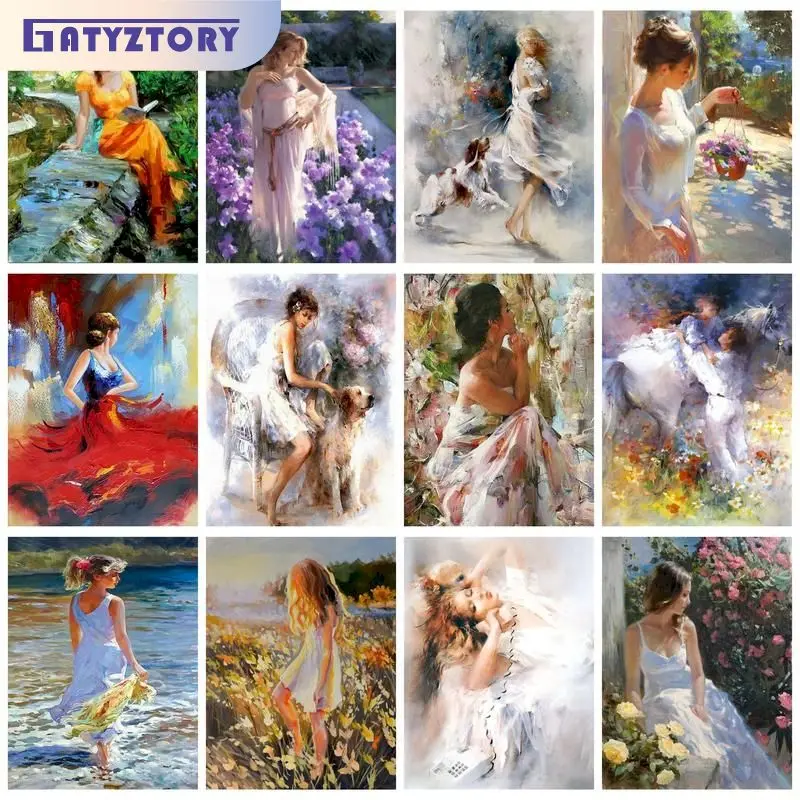 

GATYZTORY Acrylic Paint By Numbers Diy Crafts Paintings On Number Elegant Girls Number Painting Home Garden Art Supplies For Adu