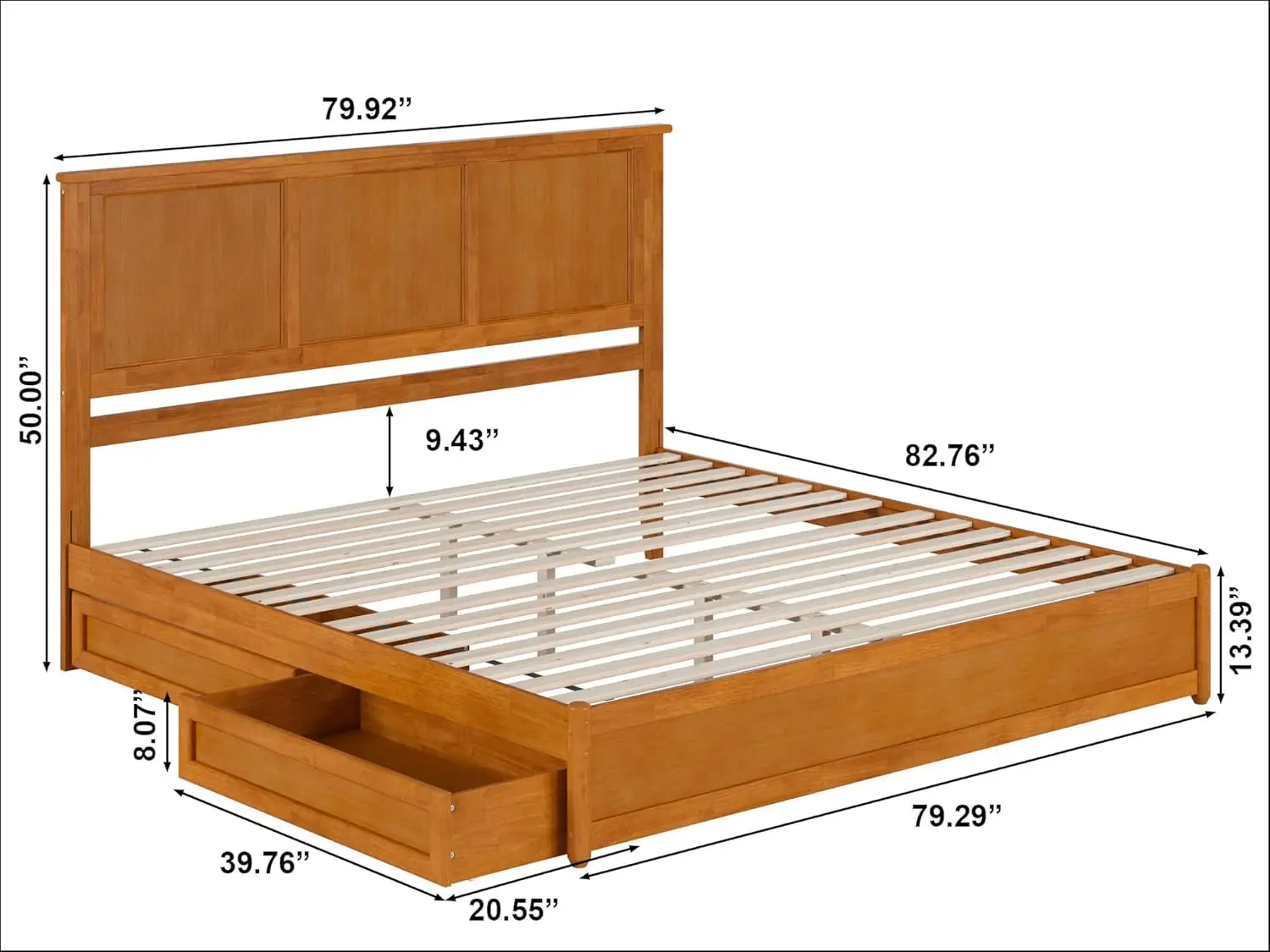 , Felicity King Platform Bed With Panel Footboard And Storage Drawers, Light Toffee