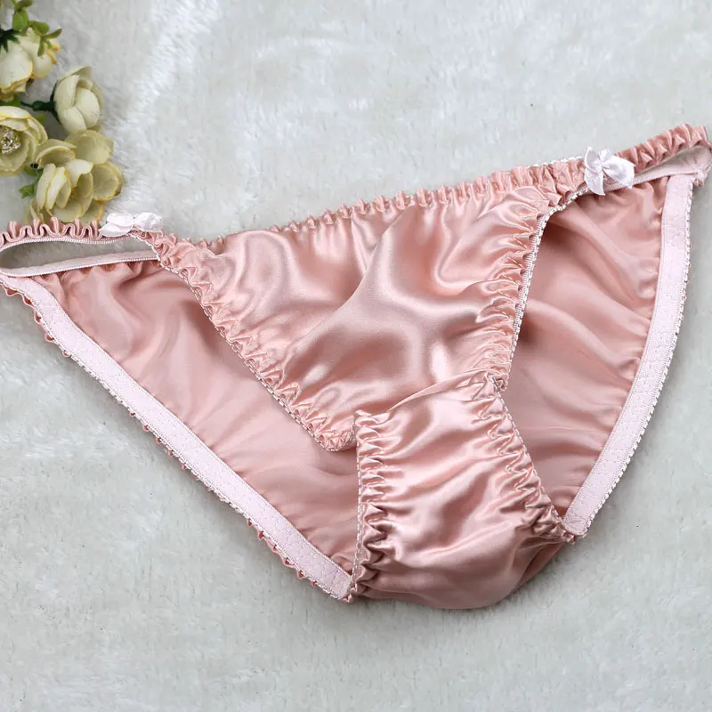 3pcs/lot 100%  mulberry silk panties high fork solid color sexy silk panties breathable sweat absorbing low-waist bikini