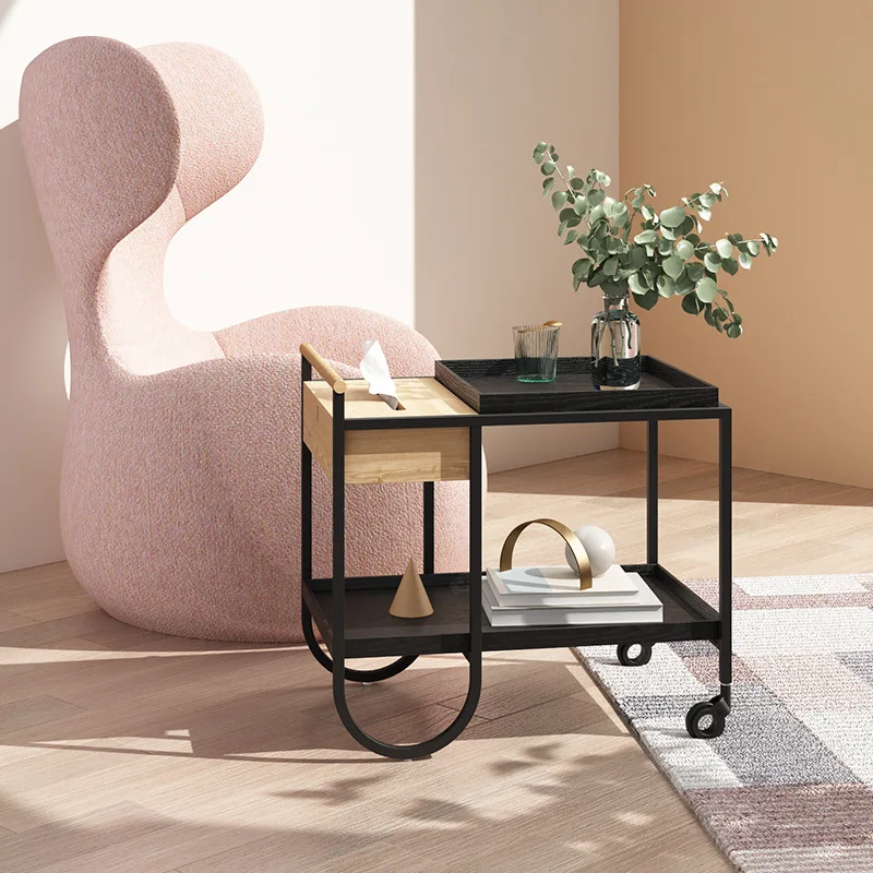 LMM simple furniture trolley Nordic solid wood edge table sofa side cabinet coffee table