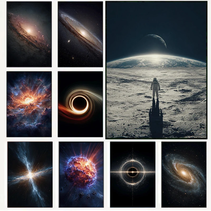 Abstract Sci-Fi Galaxy Center Lunar Surface Singularity Black Hole Cosmic Poster Canvas Painting Wall Art Pictures Home Decor