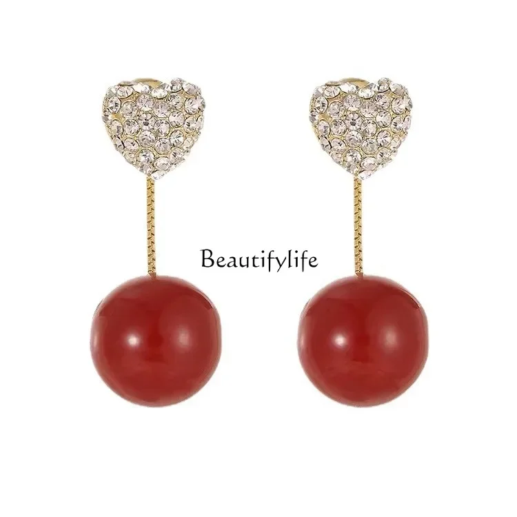 

A two-wear pearl-encrusted diamond love earrings 925 silver stud earrings 2022 new trendy temperament