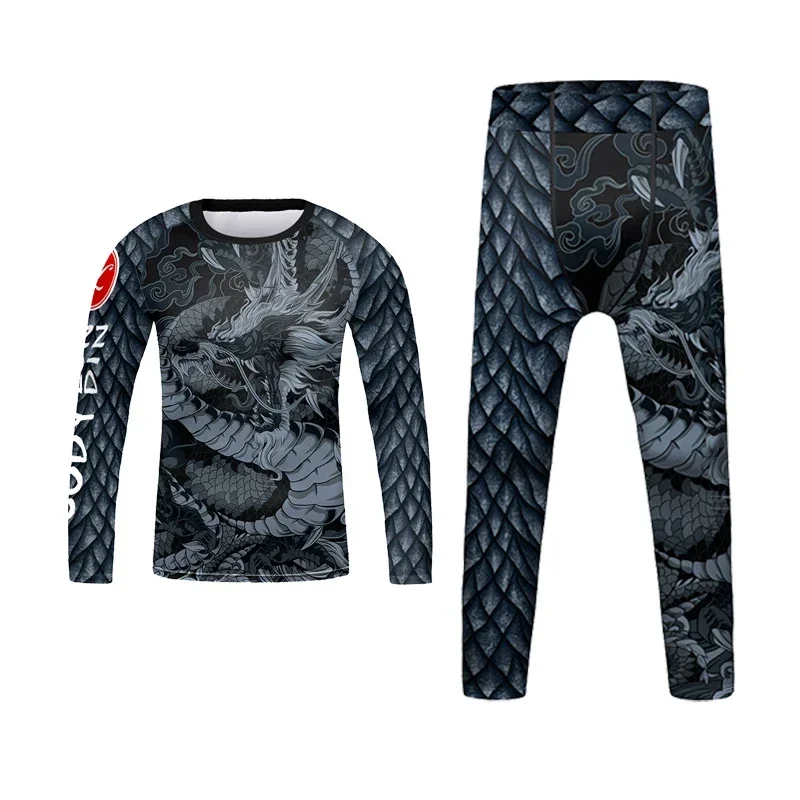 Kids Gym Clothing Boys Compression Sportsuit Children Running Tracksuit Muay Thai T-Shirt Pants Set MMA BJJ Training Sportswear