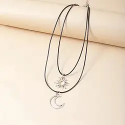 2Pcs Fashion Metal Simple Design Sun Moon Pendant Necklace for Women Fashion High Jewelry Gift Accessories