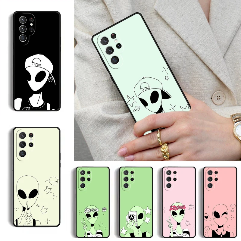 Aesthetics Cute Cartoon alien space Phone Case for Samsung Galaxy S26 S25 Ultra S24 S23 S22 S21 Plus Note 10 Bumper Cover