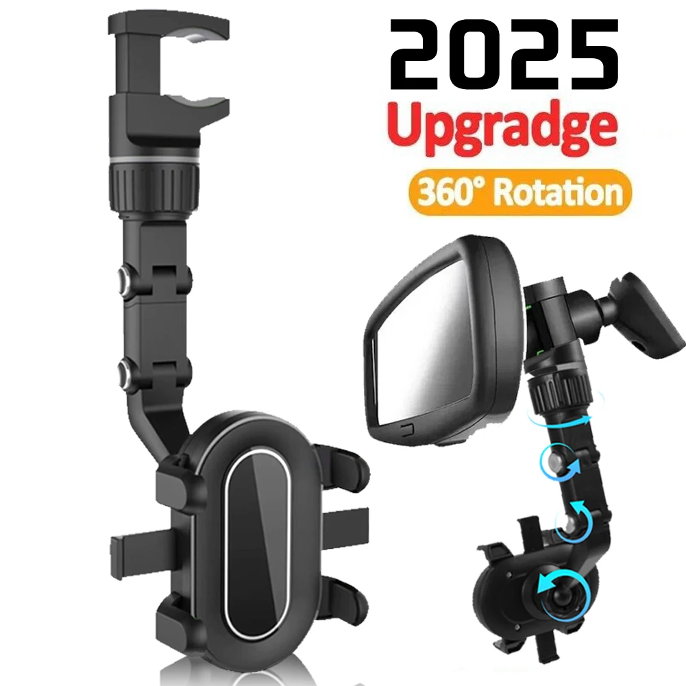 360° Rotatable Rearview Mirror Mount Phone Holder Bracket Rear View Mirrors Car Auto Mobile Phone Stand Accessories Seat Cradle