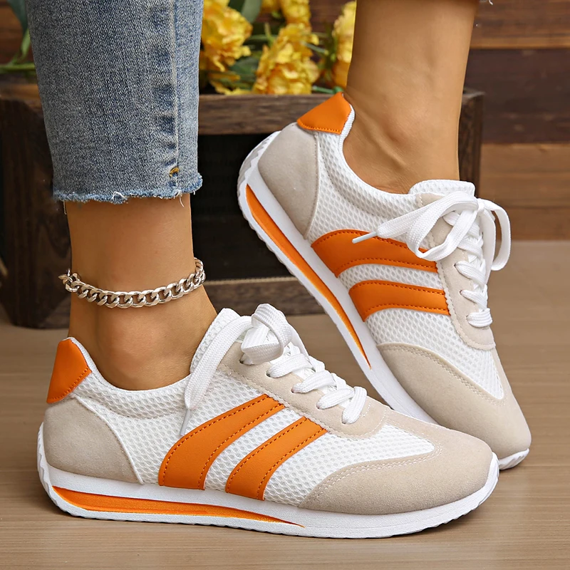 Leichte Damen-Sneaker, bequeme, rutschfeste Freizeitschuhe, gestreifte Mesh-Sneaker mit atmungsaktiver Plattform, Größe 36-43