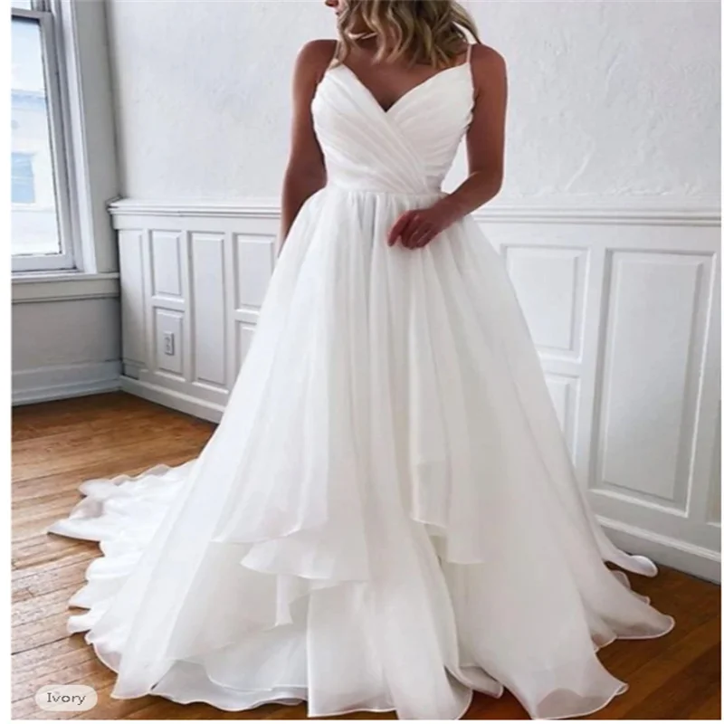 

Beach Wedding Casual Simple Wedding Dresses Wedding Dresses Sheath Camisole Sleeveless Court Train Chiffon Bridal Gowns Custom
