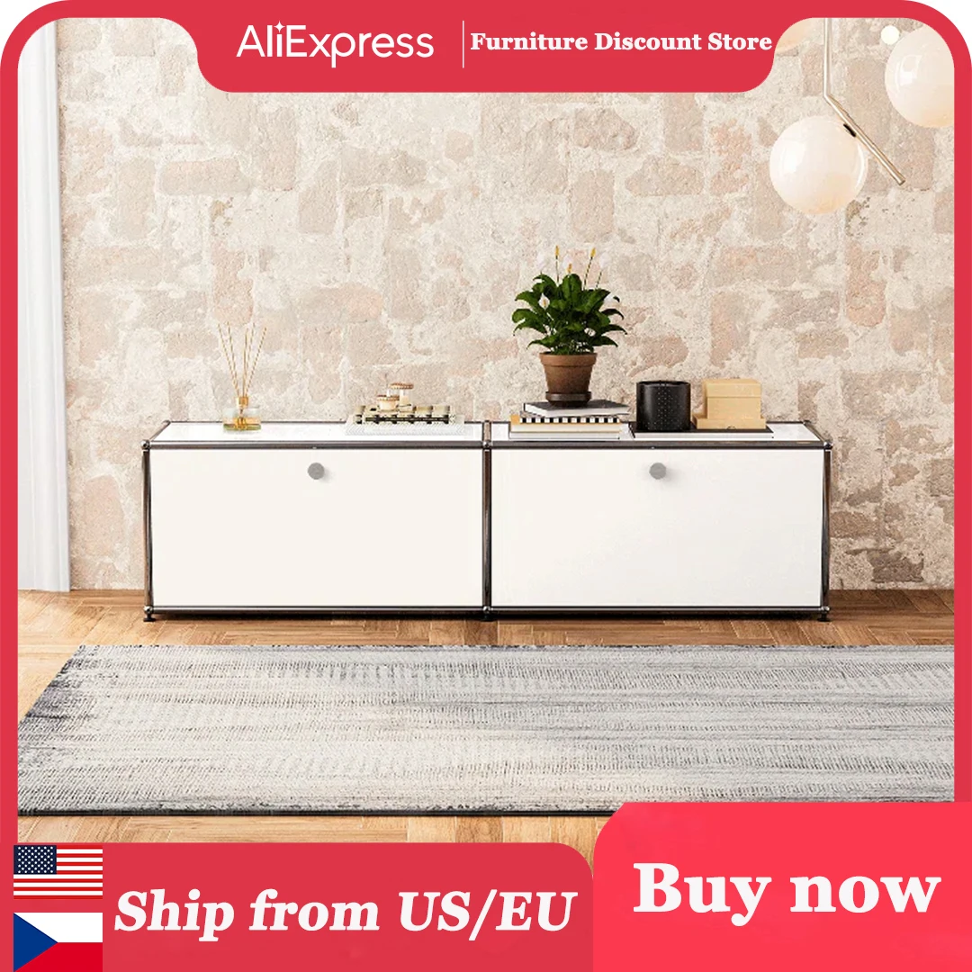 Aparador de armario de almacenamiento, estante de almacenamiento, mueble Modular, tablero de Metal de acero inoxidable, armario de sala de estar, sin llaves