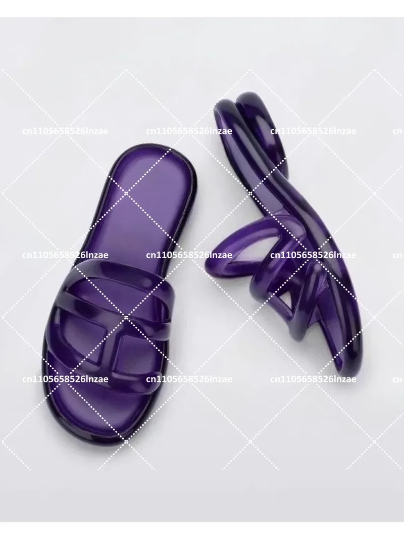 Crystal Jelly Sandals for Women, Thick Bottom Flat Summer Shoes, Stylish One Word Slide