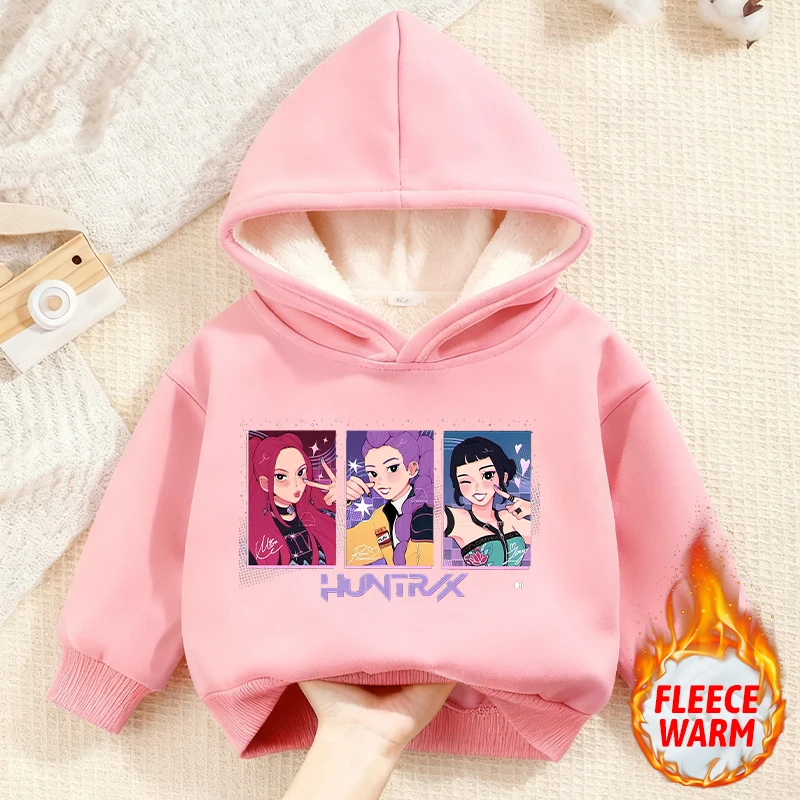 قميص شيطان هنتر للفتيات Kawaii بقلنسوة ملابس الشارع الشهير سميكة مبطنة بالصوف لطيف أنيمي Harajuku ملابس شتوية دافئة من الكشمير