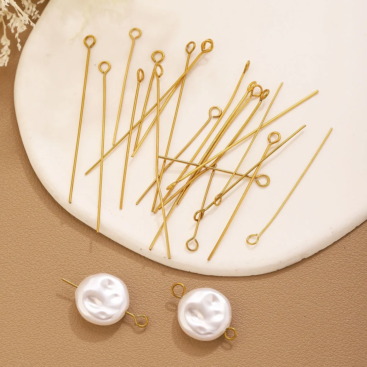20Pcs Stainless Steel Gold Color 9 Shaped Eye's Pin Flat Head Pins for Jewelry Making Earring repair Accessories DIY 20 30 35 mm