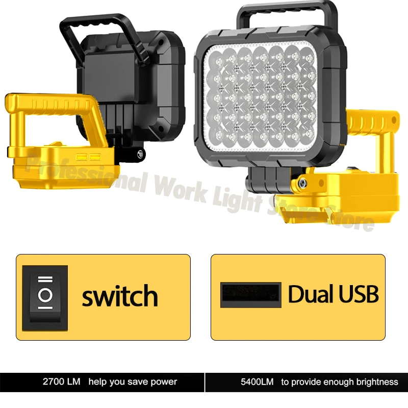 5 polegadas para dewalt luz de trabalho 18v bateria de lítio sem fio luzes led compatível dcb204 dcb206 lanterna portátil ao ar livre 3600lm