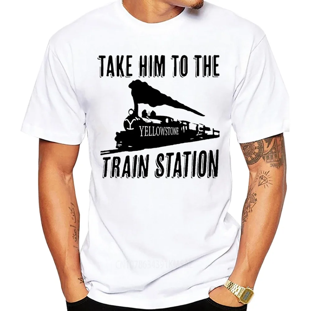 AMEITTE New Summer Men Short Sleeve Take him to the train station - Steam Train lover gift T-Shirt Boy Casual Funny White Tees