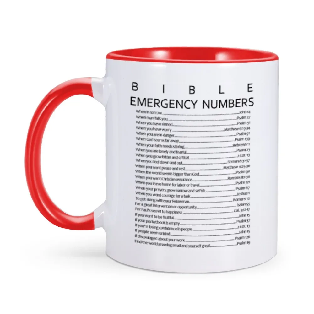 Bible Emergency Numbers Mug Inspirational Spiritual Gift for Christian Bible Believer 11 oz Ceramics Home Tea Cup Coffee Mugs