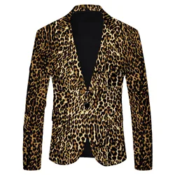 Chaqueta de traje con estampado de leopardo para hombre, blazer informal ajustado de moda británica, abrigo de manga larga, ropa de fiesta para Dj, novedad de 2024