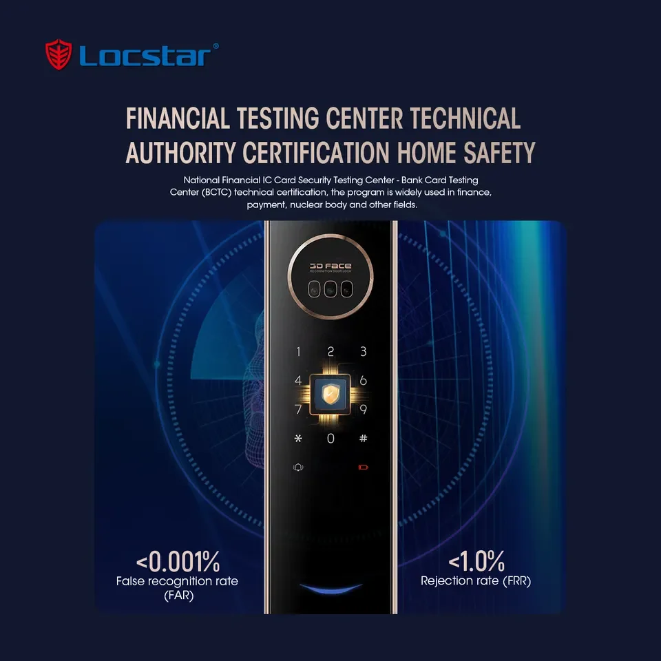 Locstar Zewnętrzny inteligentny zamek do drzwi z czytnikiem linii papilarnych z kamerą 3D Rozpoznawanie twarzy Zamek do drzwi do użytku domowego Ttlock Smart Lock