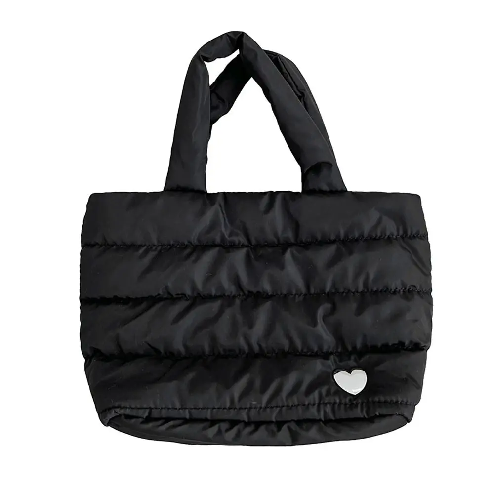 

Storage Bag Korean Style Space Cotton Tote Bag Plaid Large Capacity Nylon Handbag Down Solid Color Cloud Bag Office Worker
