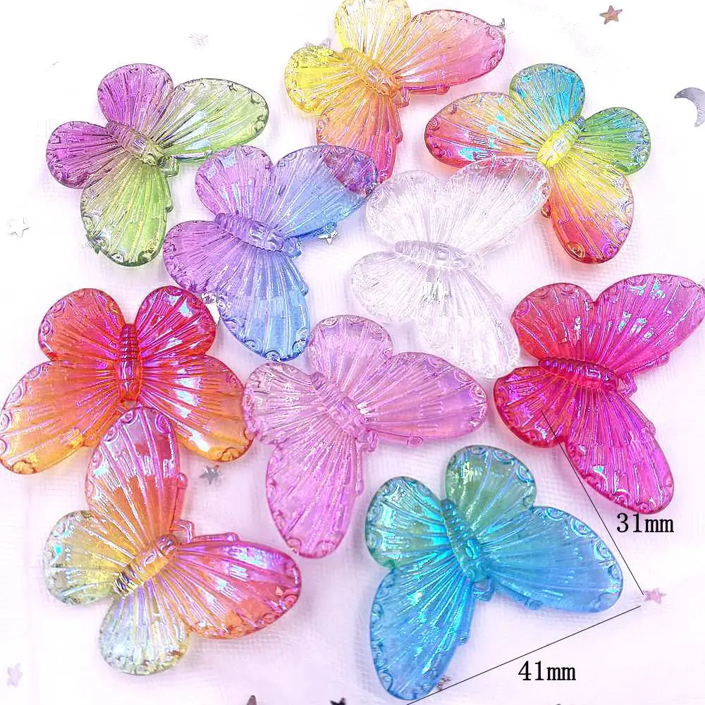 10pcs AB Resin 31*41mm Bling Colorful Clear Butterfly Flatback Rhinestone 1 Hole Ornaments DIY  Wedding Applique Craft SL690