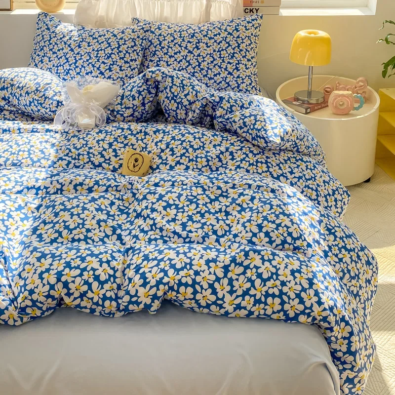 Imagem -03 - Conjunto de Cama Estilo Floral Capa de Edredão Fronha e Lençol Roupa de Cama de Solteiro e Queen Size