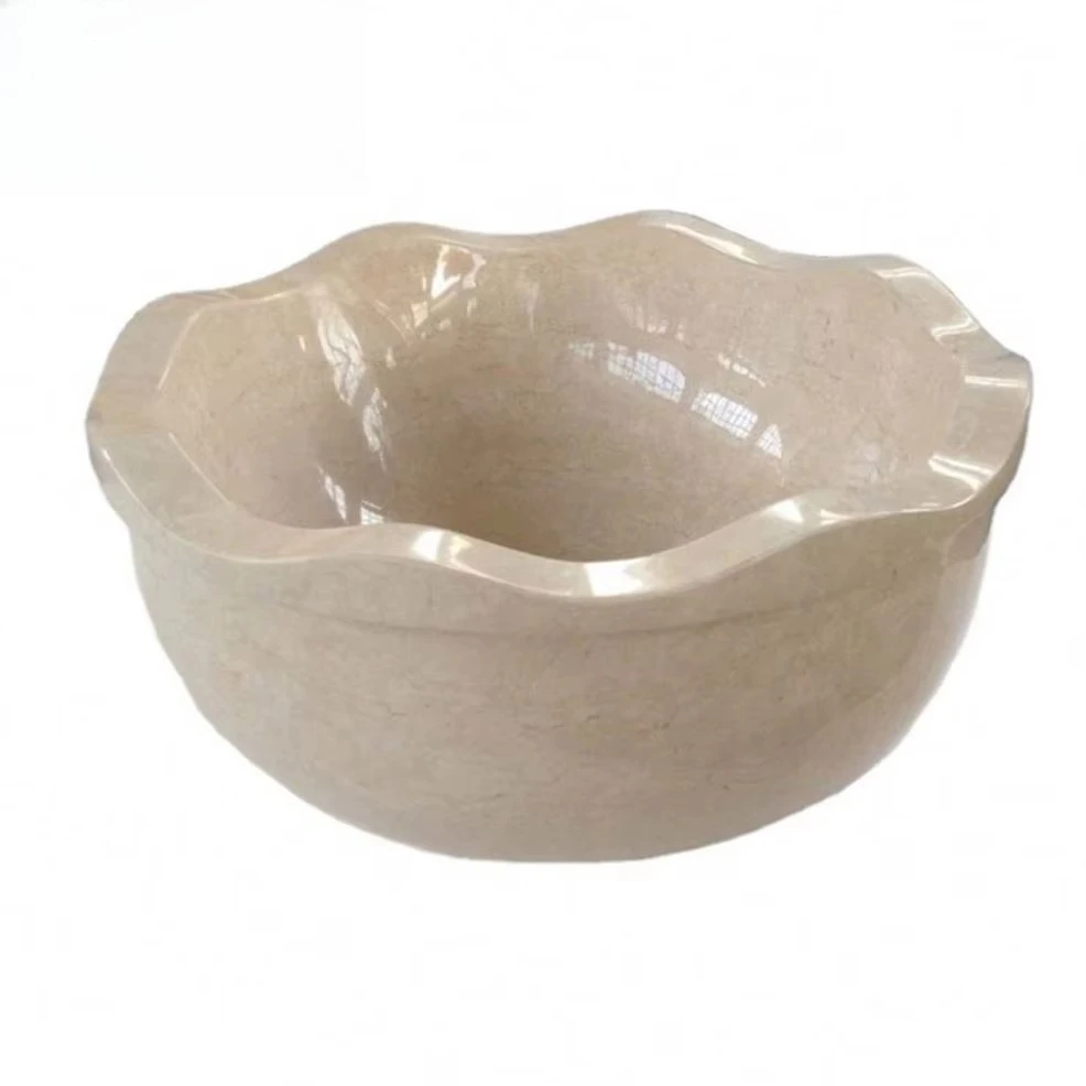 Hand carved natural stone beige marble bathroom sauna sink spa decoration