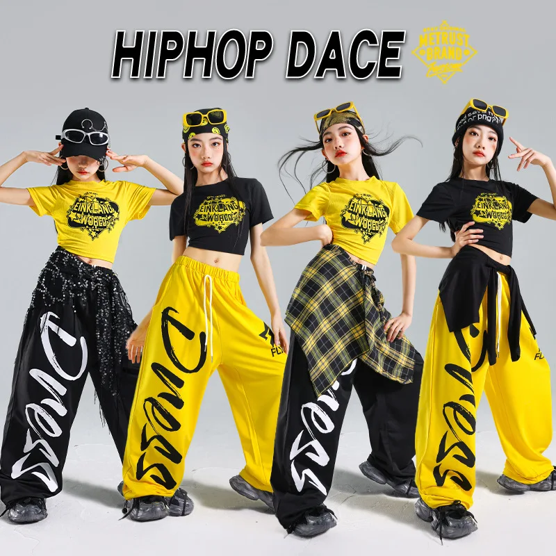 Hip Hop Girls Fashion K-pop Crop Top Letters Cargo Pants Child Street Dance Cardigan Kids Streetwear Girl Group Jazz Clothes Set