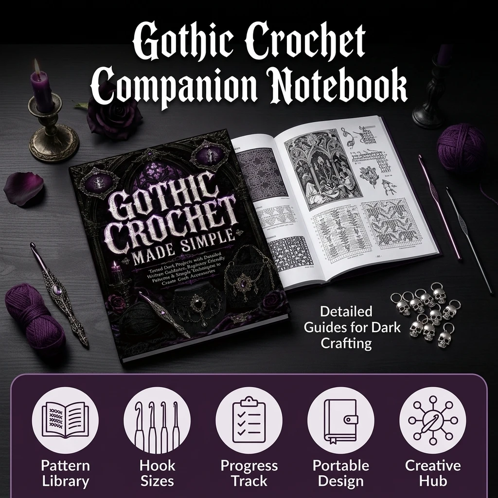 Crochet Notebook Gothic Style Craft Journal for Beginners DIY Pattern Planner Paper Book Vintage Dark Aesthetic Gift Item