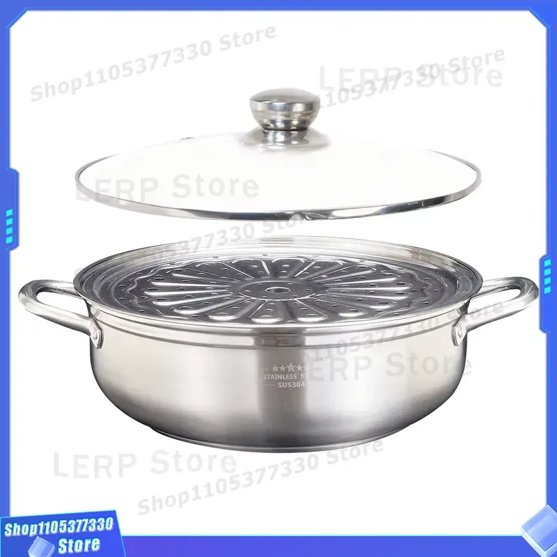 12 Inch 304 Stainless Steel Soup Pot 5 Layer Induction Compatible Glass Lid Dishwasher Safe Oven Proof Modern Kitchen